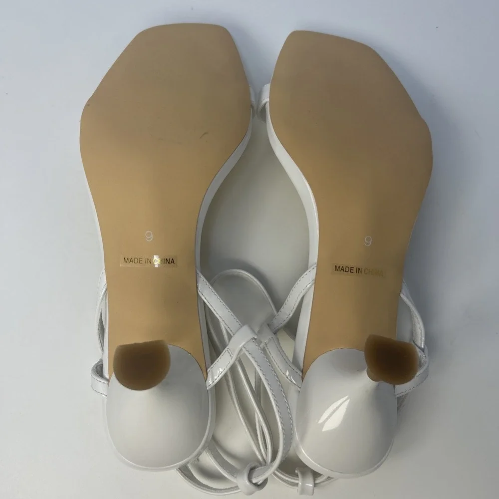 Modatope Women's Strappy Heeled Sandals White Patent Square Toe Size 9 NIB